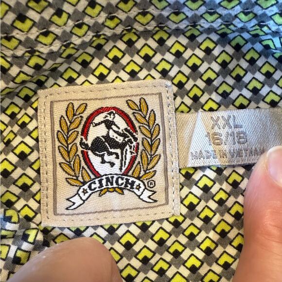 Cinch Youth XXL Yellow,Black & Gray Geometric Button Down Short Sleeve Shirt - Picture 5 of 8